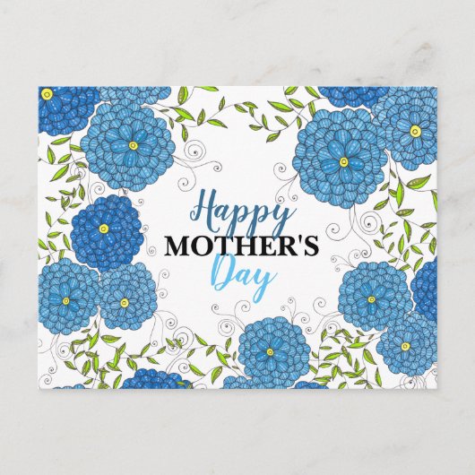 青鮮やか色の花と葉緑の花の母の日 ポストカード (正面)