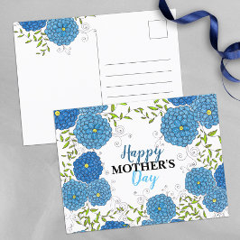 青鮮やか色の花と葉緑の花の母の日 ポストカード