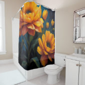 青鮮やか色の黄色いオレンジ色の花 シャワーカーテン (インサイチュ)