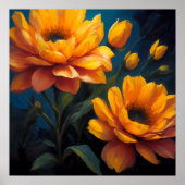 青鮮やか色の黄色のオレンジ色の花1:1 ポスター (正面)