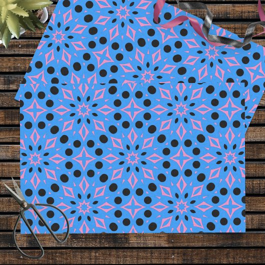 青鮮やか色ピンクと黒の幾何学的パターン 薄葉紙