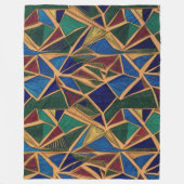 青鮮やか、緑、赤の幾何学的パターン フリースブランケット (正面)