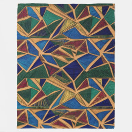 青鮮やか、緑、赤の幾何学的パターン フリースブランケット