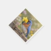 青鳥が黄色い水仙に向かって歌う スタンダードカクテルナプキン (角)