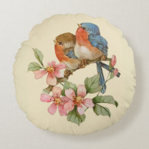 青鳥とリンゴの花が丸枕