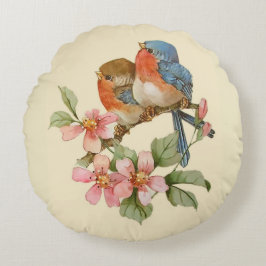 青鳥とリンゴの花が丸枕 ラウンドクッション