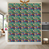 青鳥と花の文様 中国美術タイル タイル