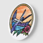 青鳥赤バラのステンドグラスデザイン ラージ壁時計 (傾斜)