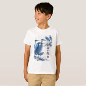 青鷺の墨絵 日本画 鳥の絵 自然 Tシャツ (正面フル)