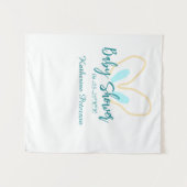 青黄色のかわいいベビーシャワーの名前と日付の動物の耳 タペストリー (正面(横))