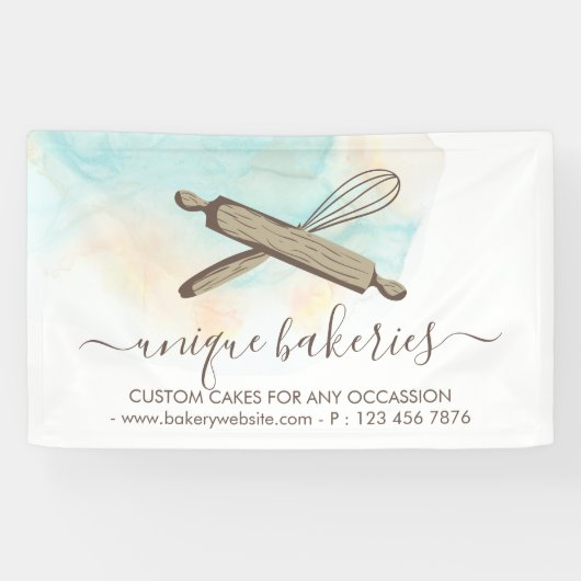 青黄色のサークルベーカリーケーキメーカー 横断幕 (横)