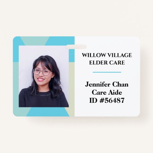 青黄色のスタッフ従業員名写真ID バッジ (正面)