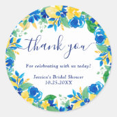 青黄色のレモンと花の水彩画 ブライダルシャワー ラウンドシール (正面)