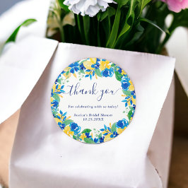 青黄色のレモンと花の水彩画 ブライダルシャワー ラウンドシール