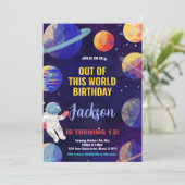 青黄色の宇宙 誕生日パーティー招待状 招待状 (スタンド正面)