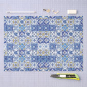 青黄色の白メディテレーニアンモザイクタイル 薄葉紙 (クラフト)