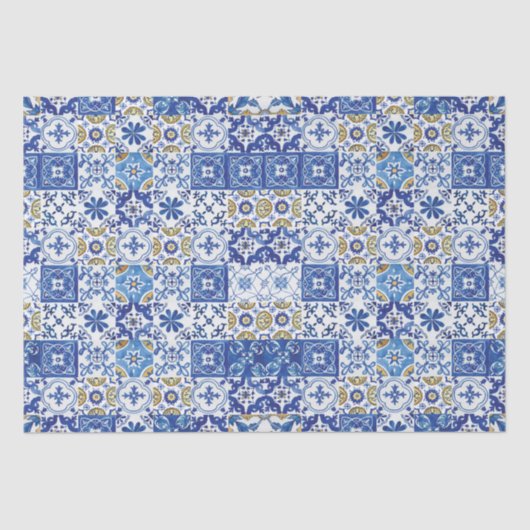 青黄色の白メディテレーニアンモザイクタイル 薄葉紙 (正面)