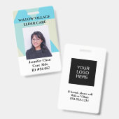 青黄色の職員 名前付き 写真付きIDカード バッジ (正面&裏面)