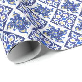 青黄色イタリアンタイルのパターン ブライダルシャワー ラッピングペーパー (ロールコーナー)