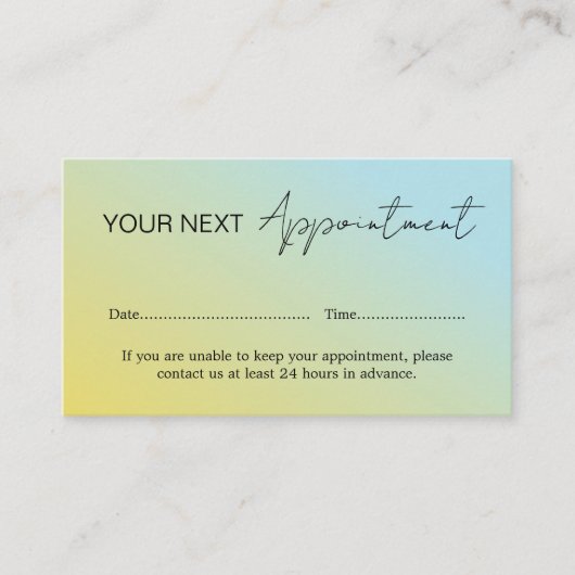 青黄色グラデーションの予約カード 名刺 (正面)