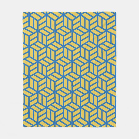 青黄色六角ジオメトリ3Dパターン フリースブランケット (正面)