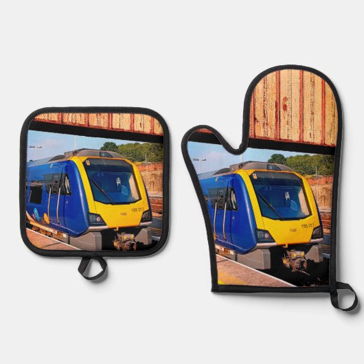 青黄色列車 鍋つかみ&鍋敷きセット (正面)