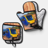 青黄色列車 鍋つかみ&鍋敷きセット (正面/裏面)