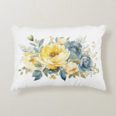 青黄色水彩花柄寝室リビングルーム アクセントクッション (正面)