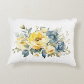 青黄色水彩花柄寝室リビングルーム アクセントクッション (裏面)