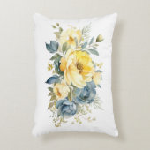青黄色水彩花柄寝室 リビングルーム アクセントクッション (正面(垂直))