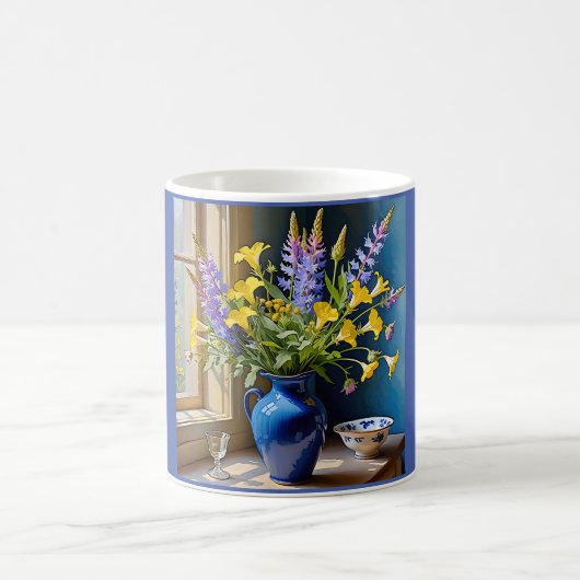 青黄色紫の花束アート コーヒーマグカップ (中央)