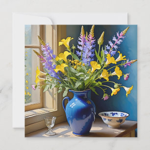 青黄色紫の花束アート 招待状