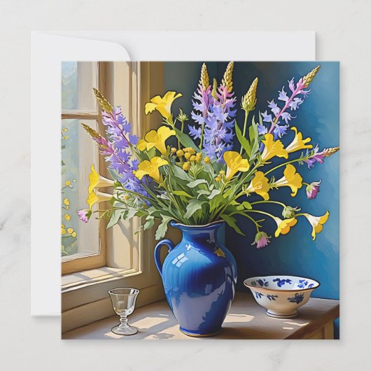 青黄色紫の花束アート 招待状 (正面)