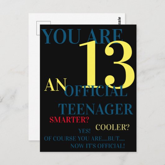 青黄色赤13歳公式ティーン誕生日 ポストカード (正面/裏面)
