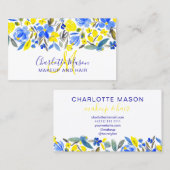 青黄色開花トレンディーフローラ水彩化粧 名刺 (正面/裏面)