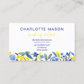 青黄色開花トレンディーフローラ水彩化粧 名刺 (裏面)