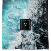 青黒の海の波ハワイ モノグラム シャワーカーテン (正面)