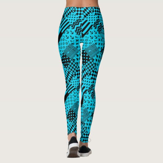 青黒混模様パッチワークデザイン レギンス (裏面)