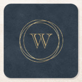 青黒金ゴールド円モノグラム スクエアペーパーコースター (正面)