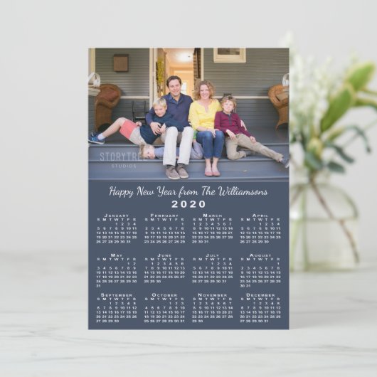 青2020年カレンダー2カスタム枚の写真が新年おめでとう シーズンカード (スタンド正面)