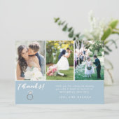 青3の写真のコラージュの結婚式は感謝していしています サンキューカード (スタンド正面)