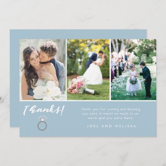 青3の写真のコラージュの結婚式は感謝していしています サンキューカード (正面/裏面)