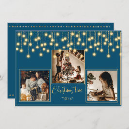 青3枚の写真クリスマスタイムホリデー シーズンカード