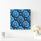 青3Dバラパターン スクエア壁時計 (ホーム)