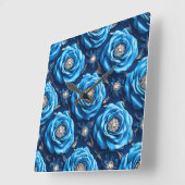 青3Dバラパターン スクエア壁時計 (傾斜)