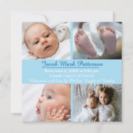 青4枚の写真 – 誕生のお知らせ 案内状