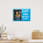 青40th面取りアールデコ誕生日写真 ポスター (キッチン)