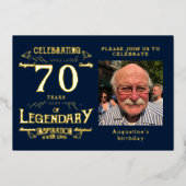 青70番目の誕生日ヴィンテージ金ゴールド 箔招待状 (正面)