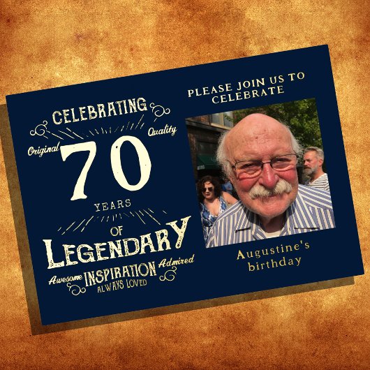 青70番目の誕生日ヴィンテージ金ゴールド 箔招待状