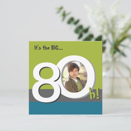 青80大8おお!写真テンプレート誕生パーティー 招待状 (スタンド正面)